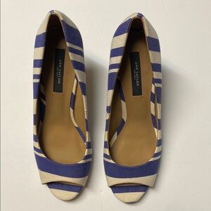 Ann Taylor Blue and Cream Wedge Sandals